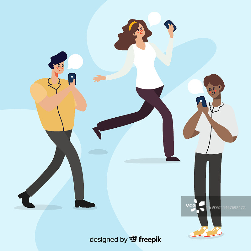 手绘年轻人使用智能手机图片素材