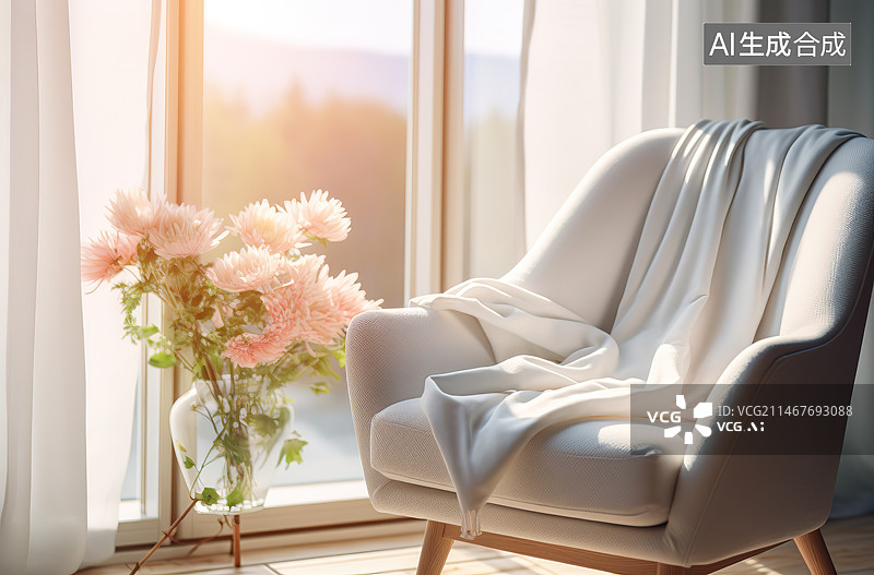 【AI数字艺术】家里靠窗的空椅子图片素材
