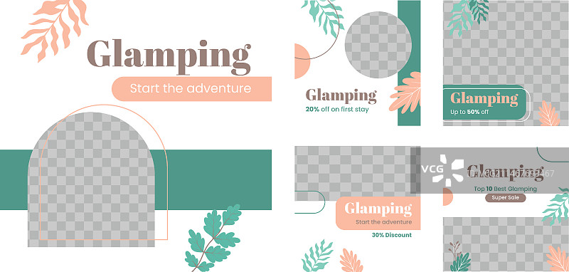 扁平风格豪华露营Instagram帖子合集图片素材