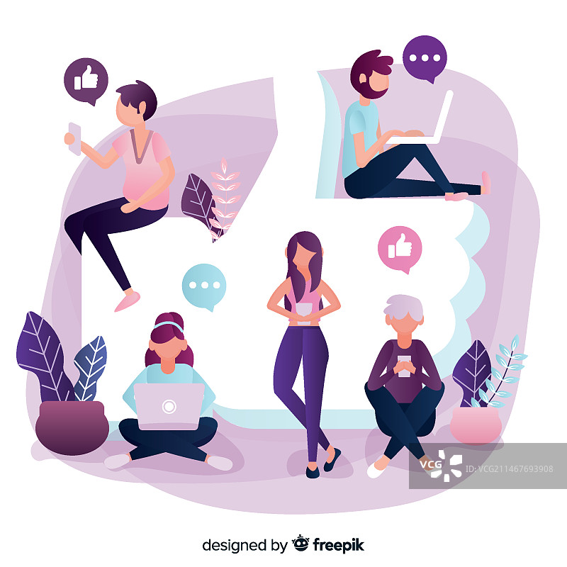 带有Facebook点赞符号的年轻人，社交媒体概念图片素材