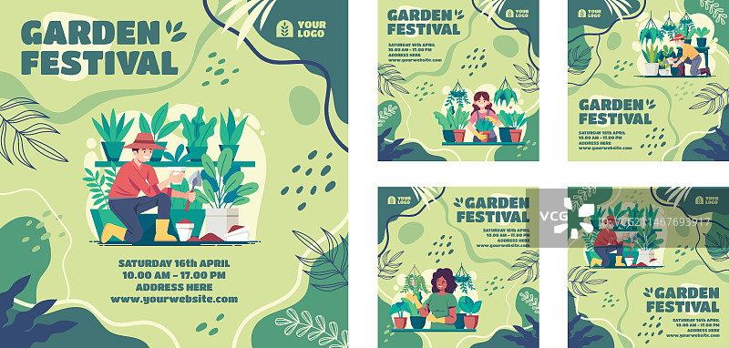 扁平风格园艺Instagram帖子合集图片素材