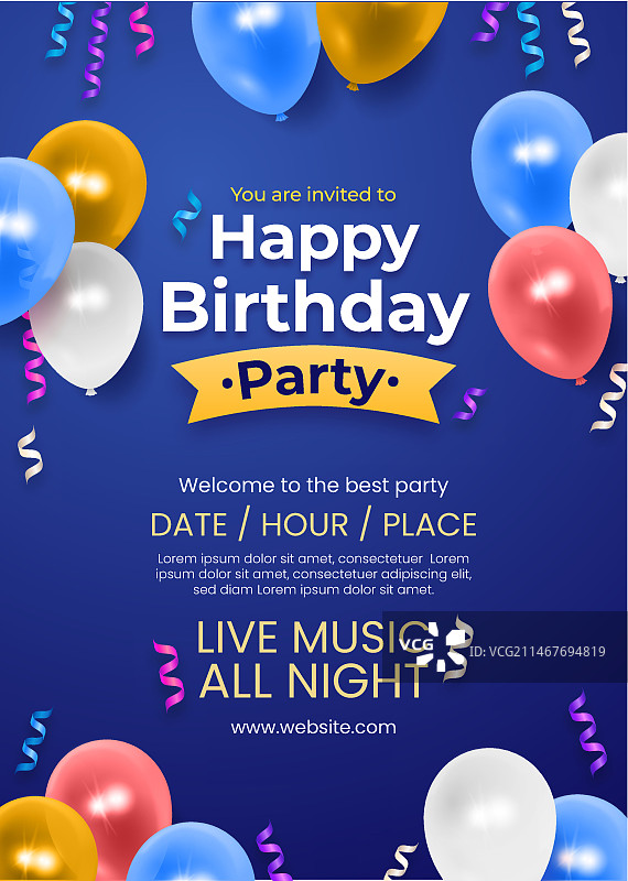 逼真生日派对宣传单模板图片素材