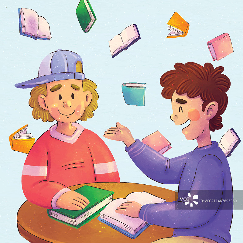水彩读书俱乐部插画图片素材