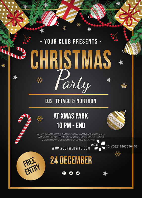 圣诞拐杖糖派对宣传单图片素材