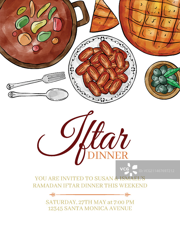 水彩开斋节邀请函模板图片素材