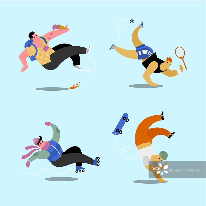 手绘扁平风人物跌倒合集图片素材