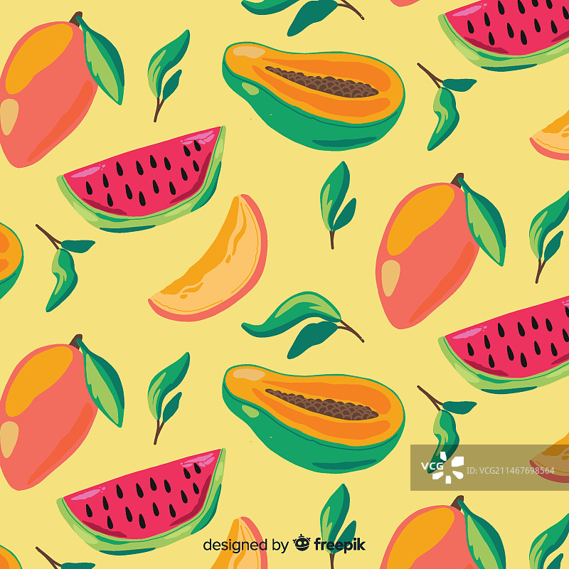 手绘热带水果图案图片素材