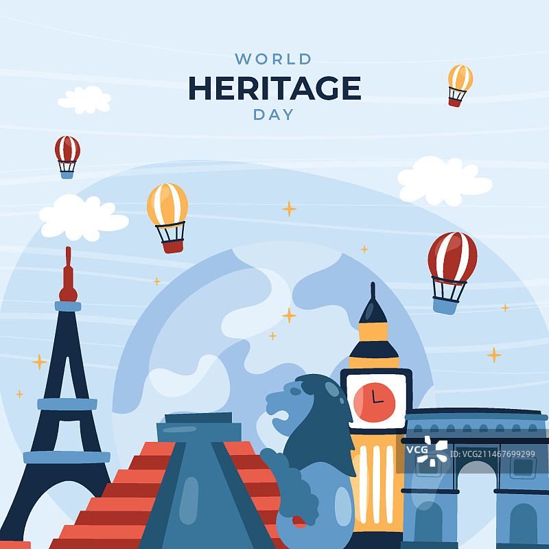 扁平风格世界遗产日插画图片素材