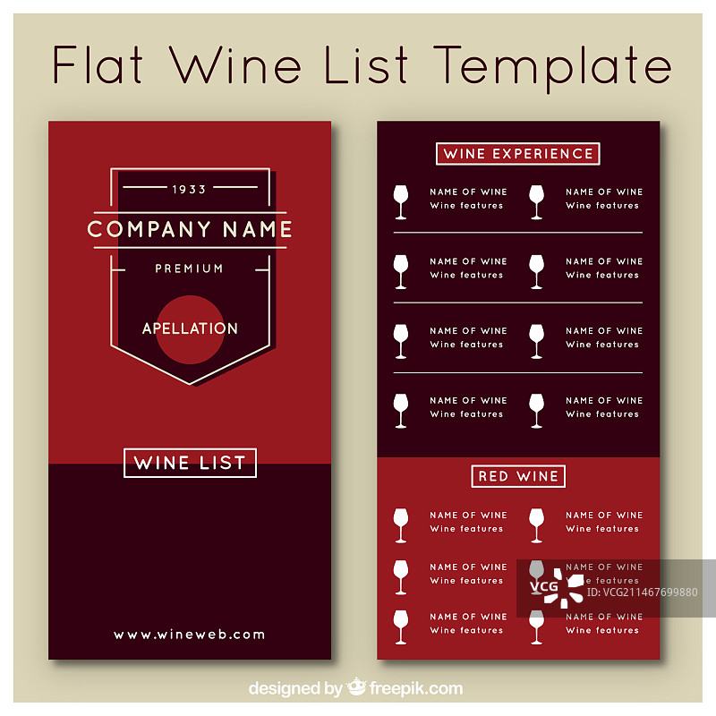 扁平风格的葡萄酒单模板图片素材