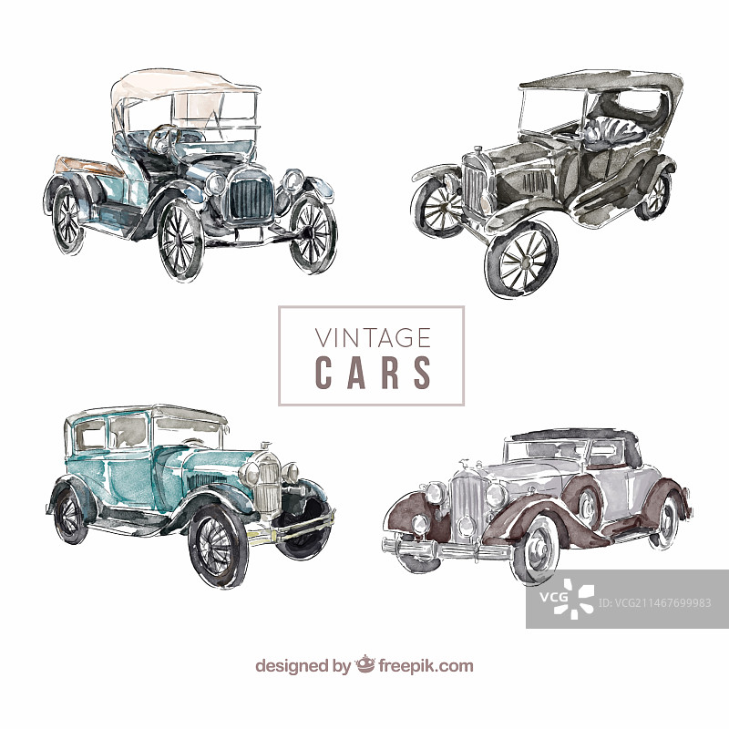 水彩优雅风格的可爱复古汽车图片素材