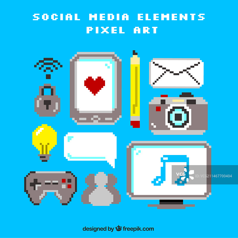 像素艺术风格的社交媒体配件图片素材