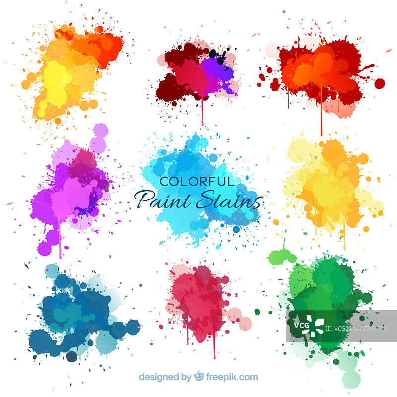 九个水彩飞溅图片素材