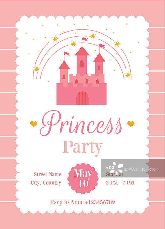 扁平风公主派对邀请函图片素材