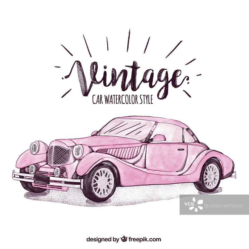 粉色手绘复古汽车图片素材