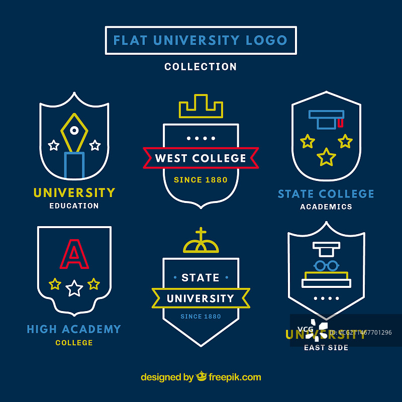 扁平设计风格的可爱学院标志合集图片素材