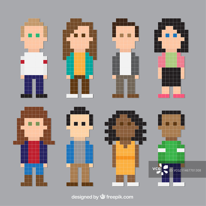 像素化人群组合图片素材