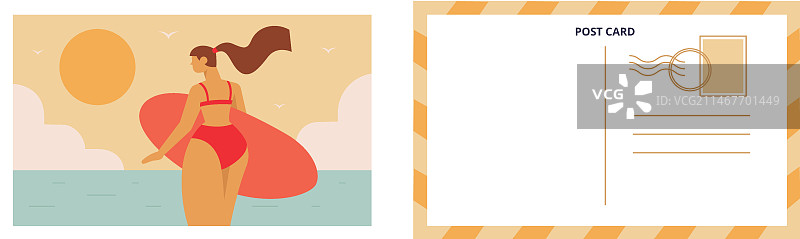 扁平风格夏季假日明信片图片素材
