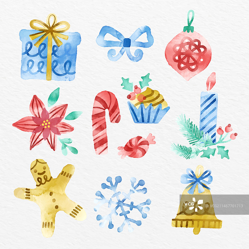水彩圣诞元素合集图片素材