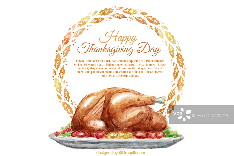 感恩节美味火鸡水彩背景图片素材