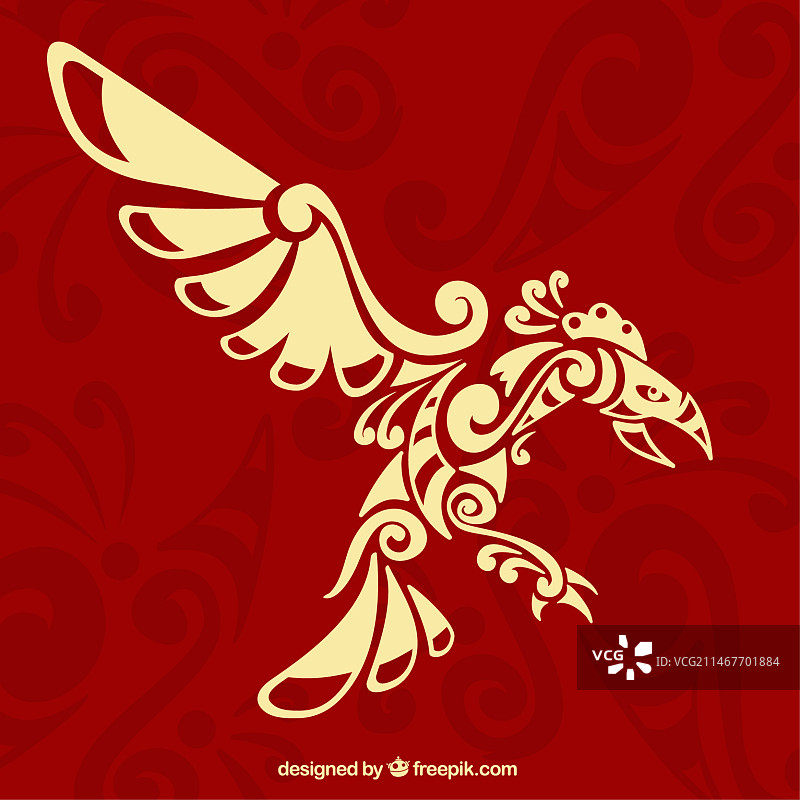 红色背景民族风老鹰图案图片素材