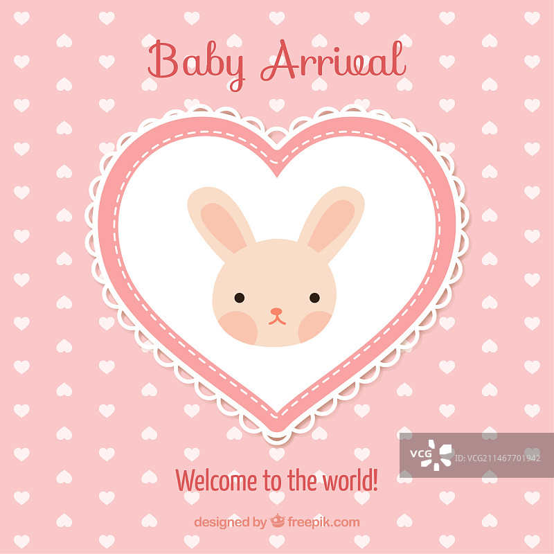 可爱的兔子与粉色爱心背景图片素材