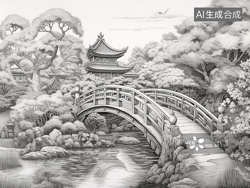 【AI数字艺术】的古典园林风光图片素材