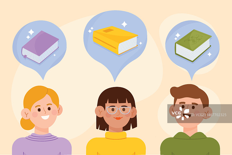 手绘扁平风读书俱乐部插画图片素材