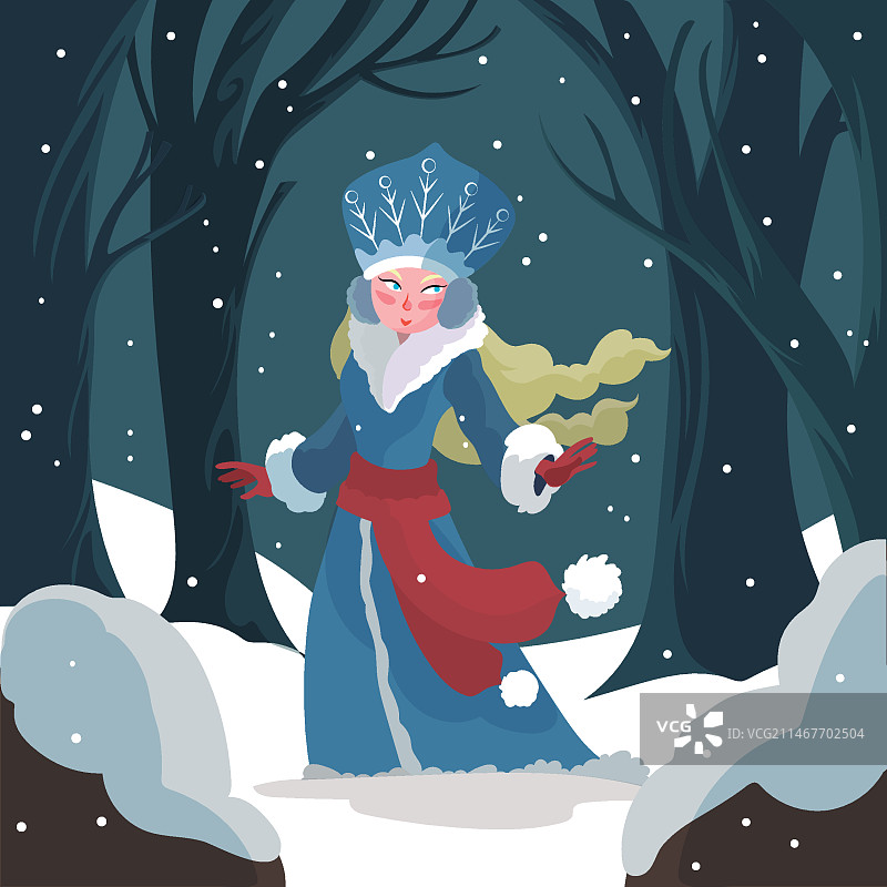 手绘雪姑娘人物图片素材