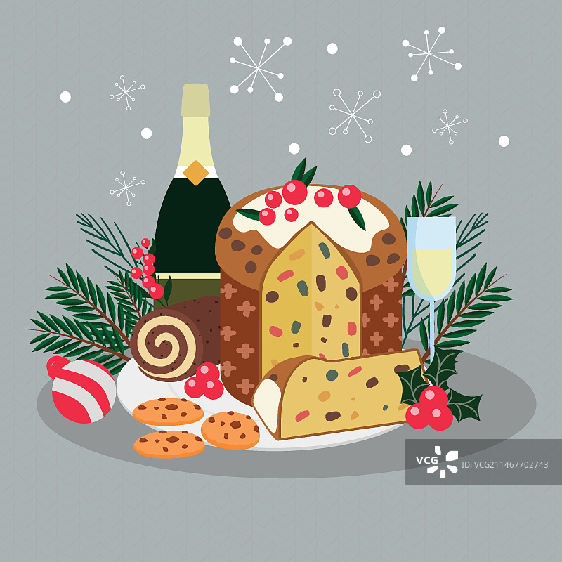 扁平风格意大利圣诞面包概念图片素材