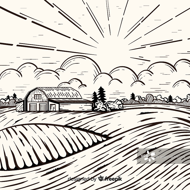 手绘风格的农场景观图片素材