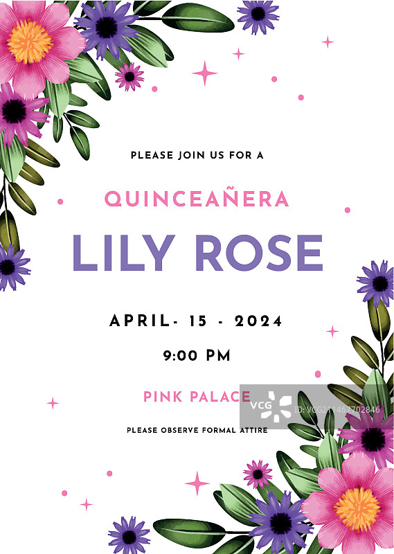 水彩风成人礼邀请函图片素材