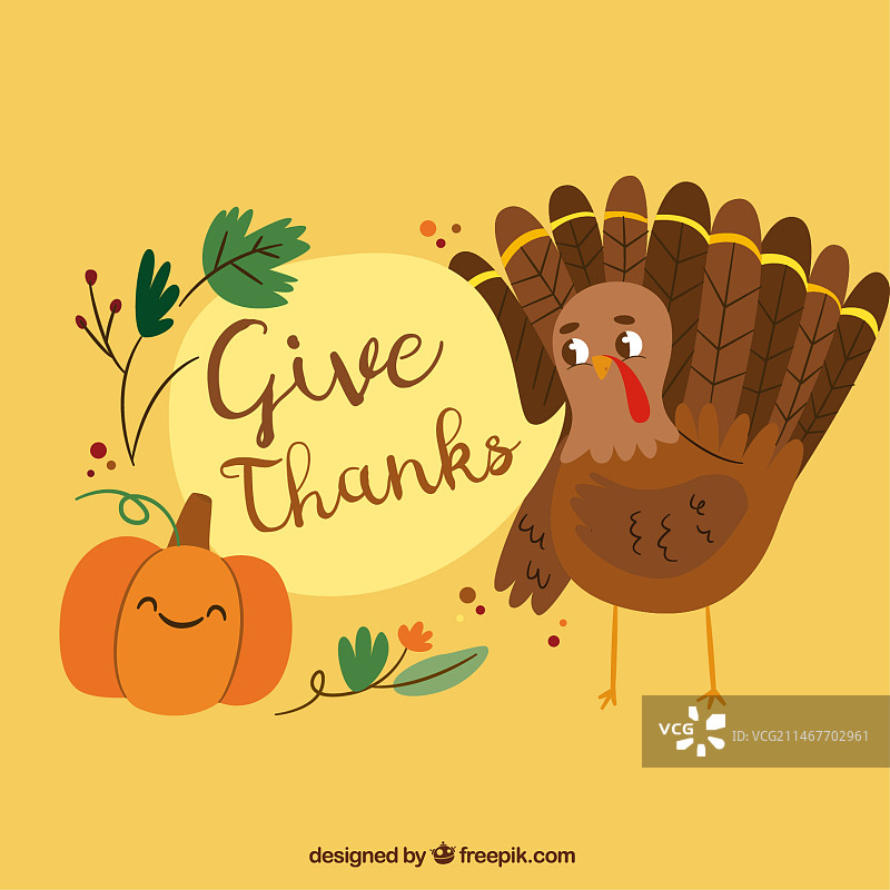 感恩节背景：火鸡和南瓜图片素材