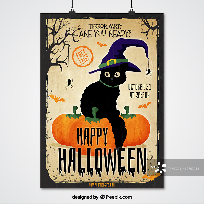 戴巫师帽的万圣节海报猫图片素材