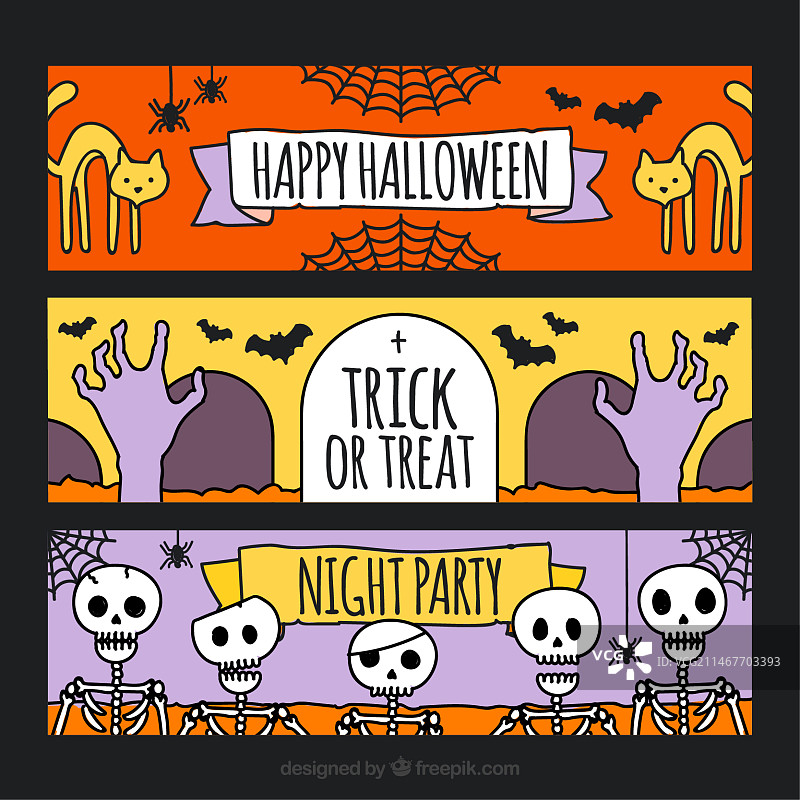 带有怪异元素的万圣节彩色banner图片素材