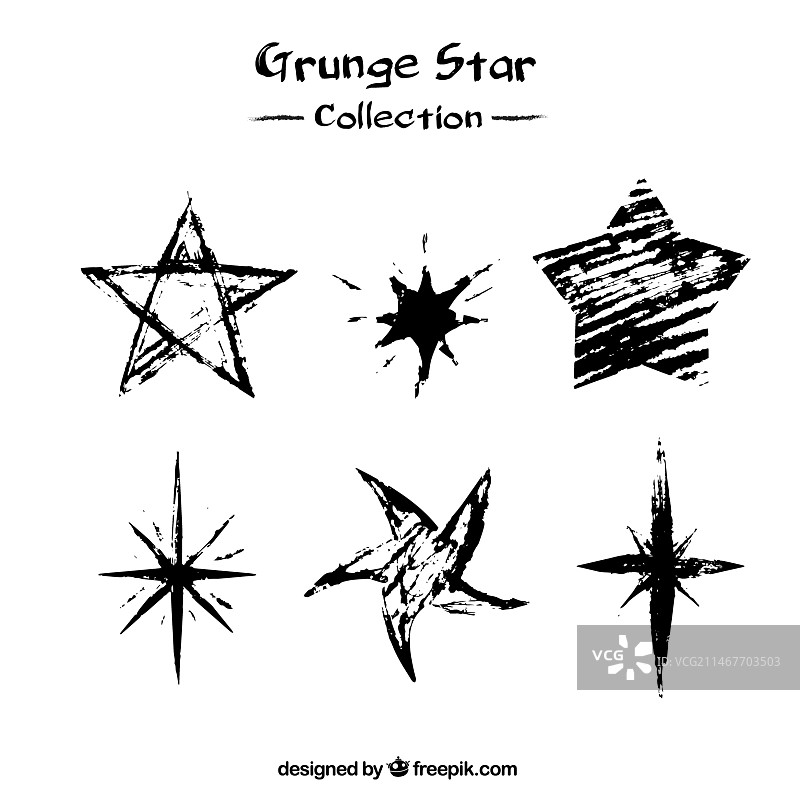 一组六个Grunge风格的星星图片素材