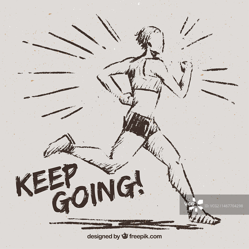 带有励志信息的跑步女子素描图片素材