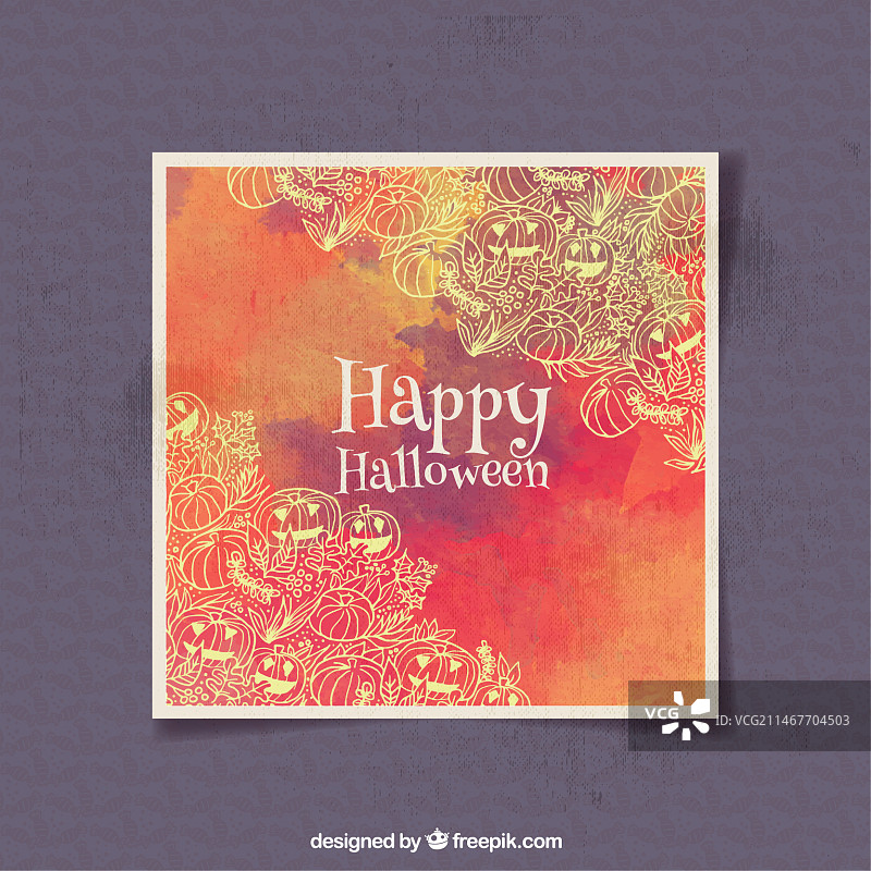 带有南瓜水彩草图的万圣节贺卡图片素材
