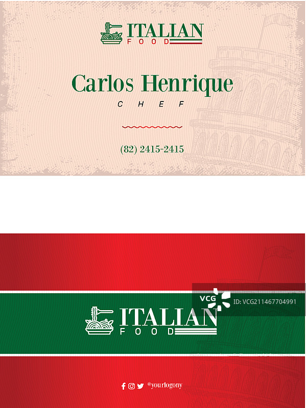 意大利美食双面横版名片模板图片素材