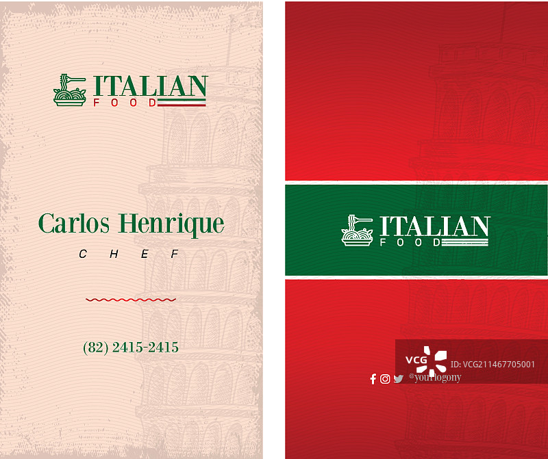 意大利美食双面竖版名片模板图片素材