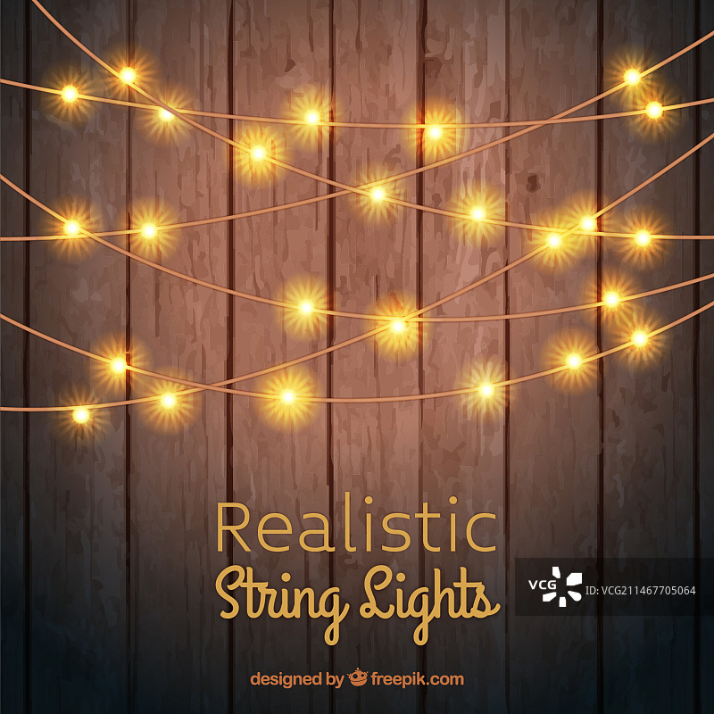 木质背景，带串灯图片素材