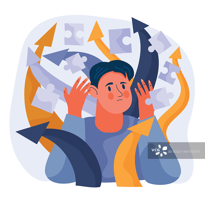 手绘扁平风格专注力不足过动症插画图片素材