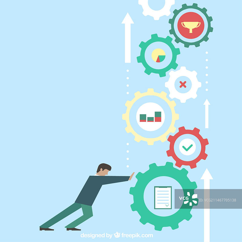 健壮男人推动齿轮图片素材