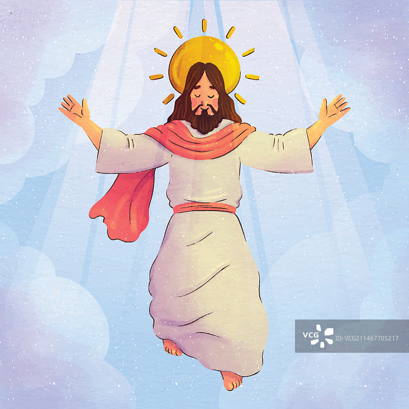 水彩耶稣升天日插画图片素材