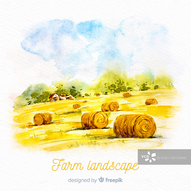 水彩农场风景背景图片素材