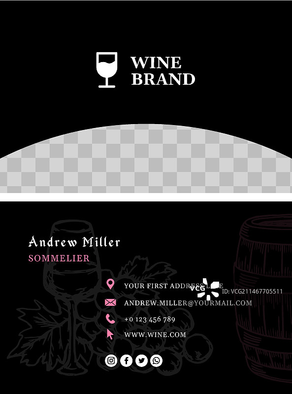 葡萄酒品尝双面横向名片模板图片素材