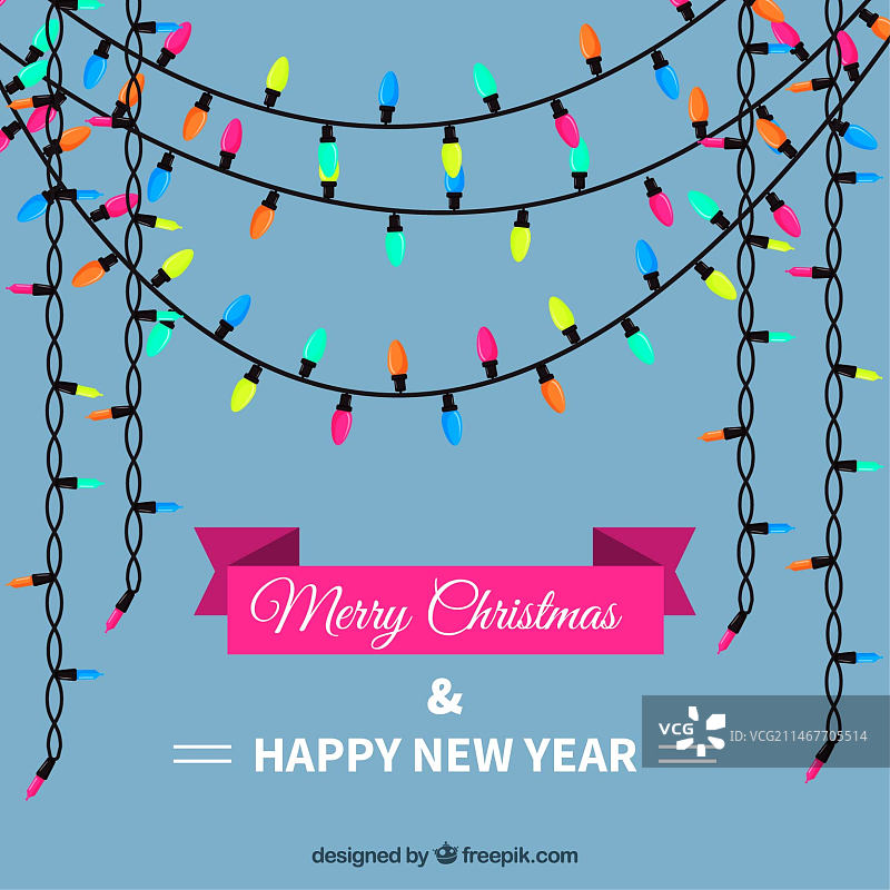 彩色灯串圣诞新年背景图片素材