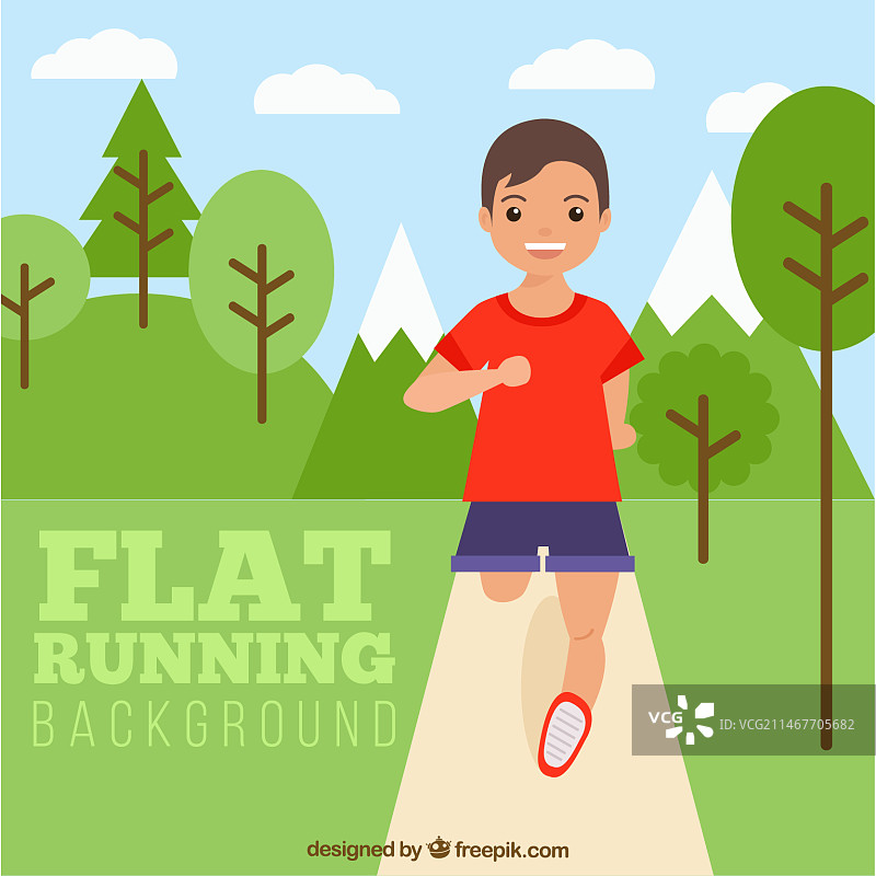 户外奔跑的微笑男孩背景图片素材