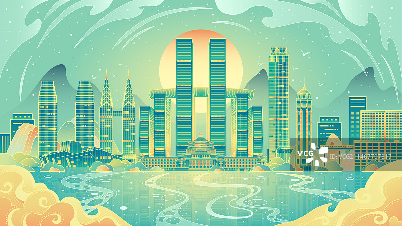重庆城市地标建筑国潮风插画图片素材
