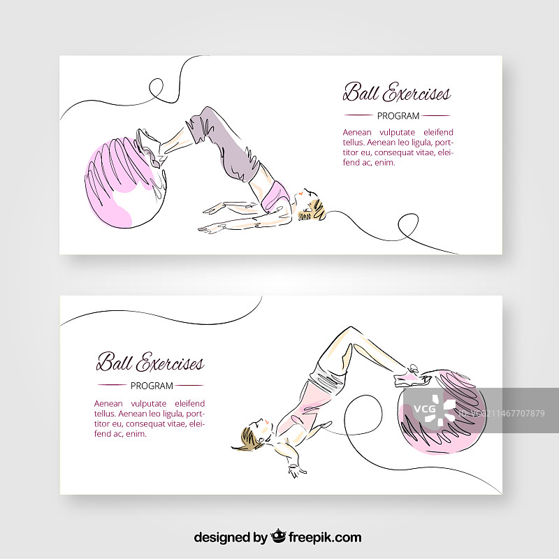 女孩用球做运动的速写banner图片素材