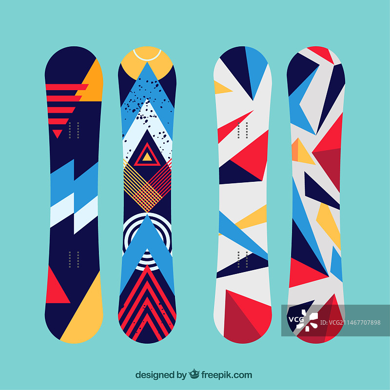几何风格的现代滑雪板合集图片素材